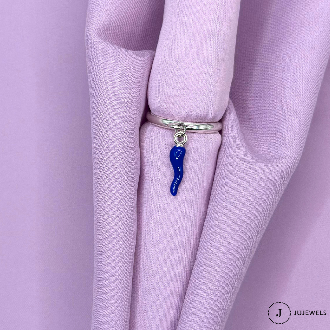 Anello Corno Blu argento