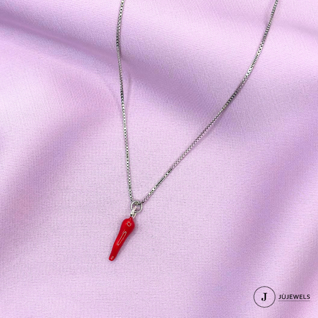 Collana Corno Rosso argento