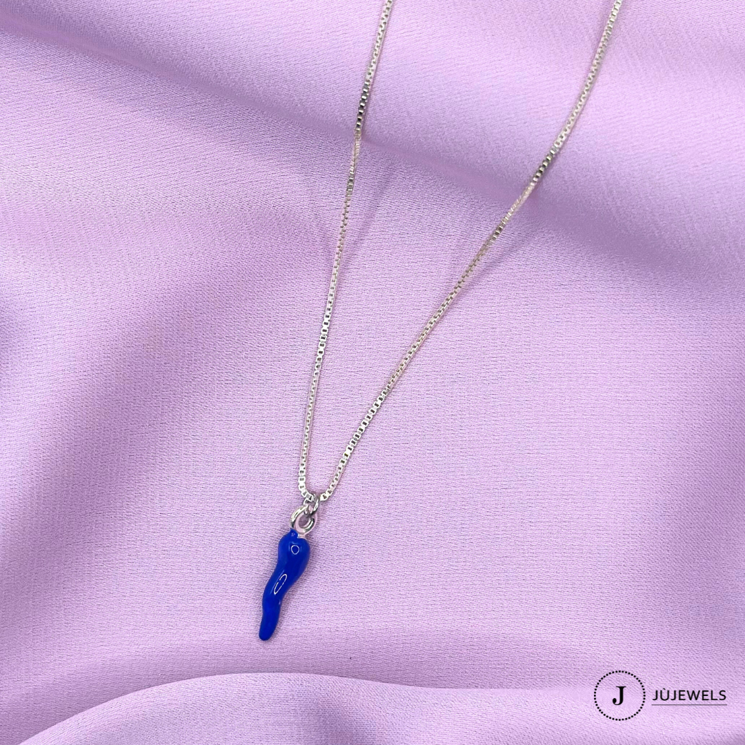 Collana Corno Blu argento